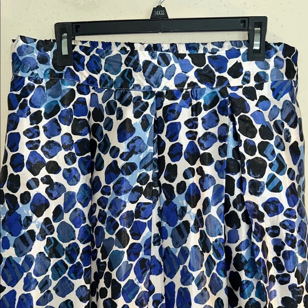 Ashley Stewart Vibrant Blue and Black Patterned Skater Skirt
